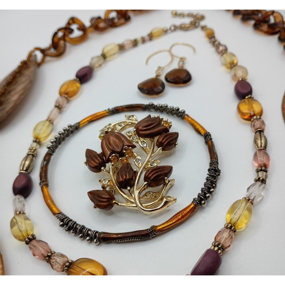 Warm Amber & Autumn Tones Jewelry Lot – 5 Pieces